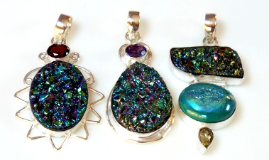 Multi Colored Druzy Accent Pendants in a 3 Lot.