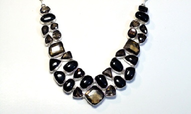 Smokey Quartz and Black Onyx Silver Necklace