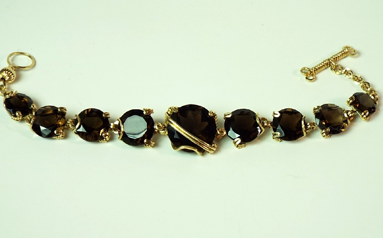 Smokey Quartz Banner Bracelet in Gold Filled.