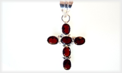 Oval Garnet Cross Pendant