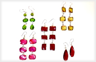 Large Bezel Set Faceted Gemstone Earring Lot